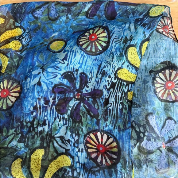 Tesser Designs 100% Silk Floral Scarf Fiber Art Artist Handmade Unique - Picture 1 of 4